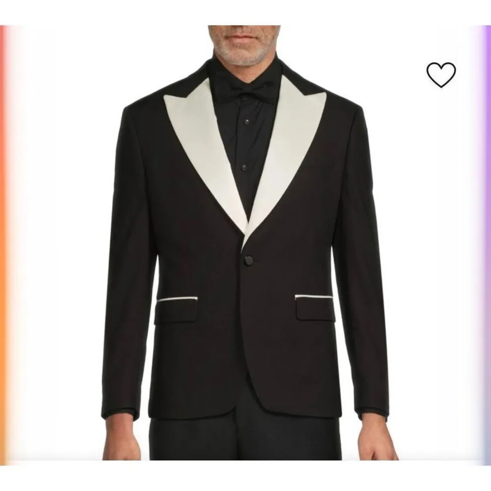 Karl Lagerfeld Black & Cream Satin Tuxedo Jacket sz 48R EUC